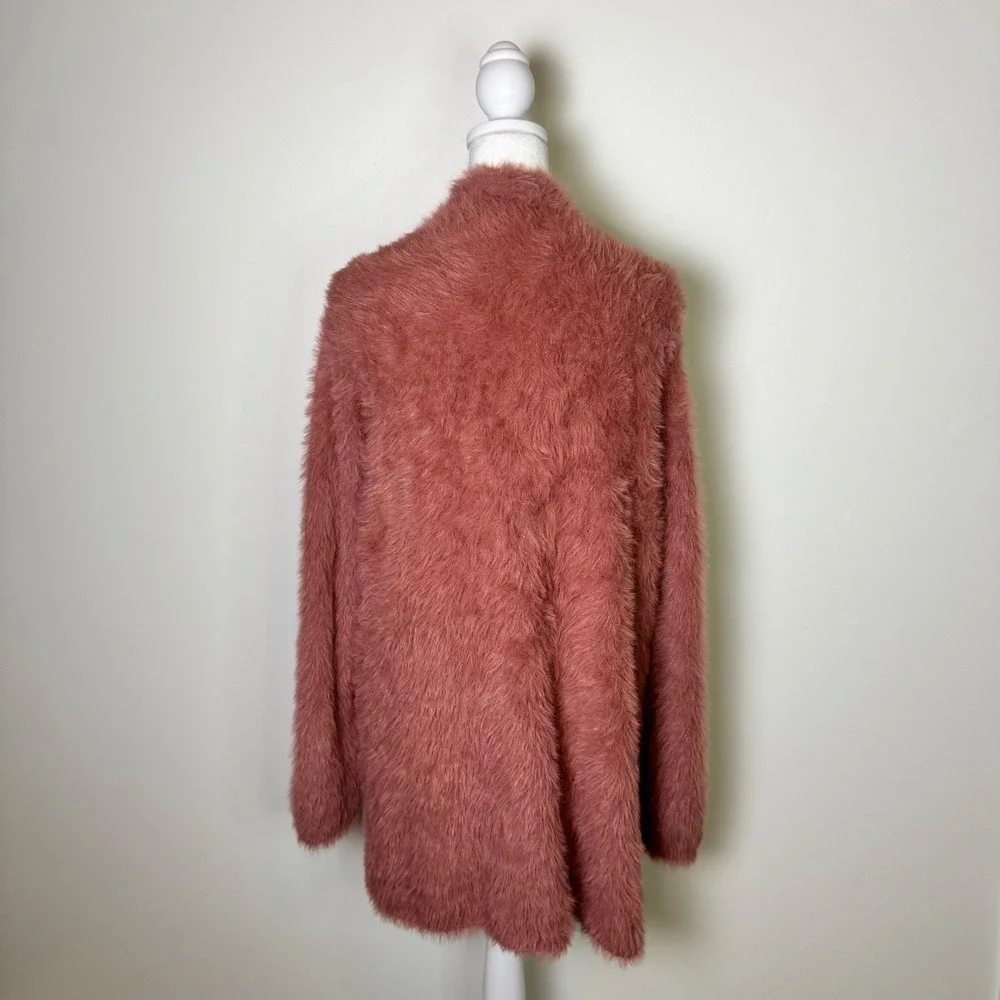 Free People Faux Fur Cardigan Dusty Rose Size Medium Boho Cozy Fuzzy Cottagecore